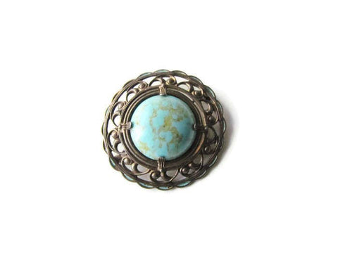 SALE-Antique Turquoise Art Glass Brooch c.1910