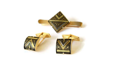 Vintage Damascene Money Clip and Cuff Link Gift Set c.1960s