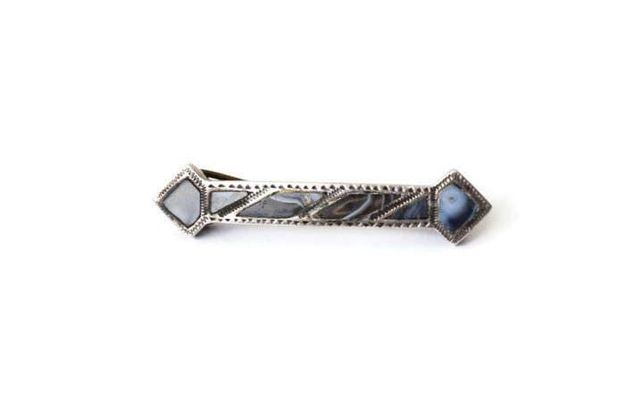 Antique Victorian Sterling Silver Bar Brooch With Agate Stone c.1880s