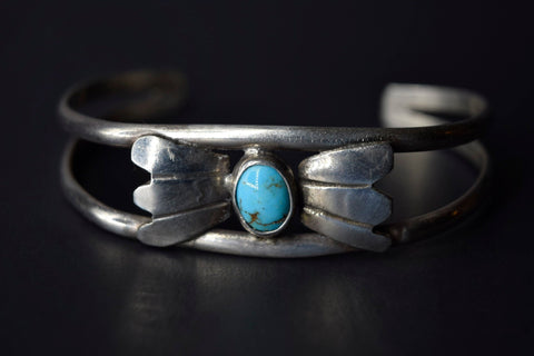 Vintage Sterling Silver Cuff Bracelet With Turquoise