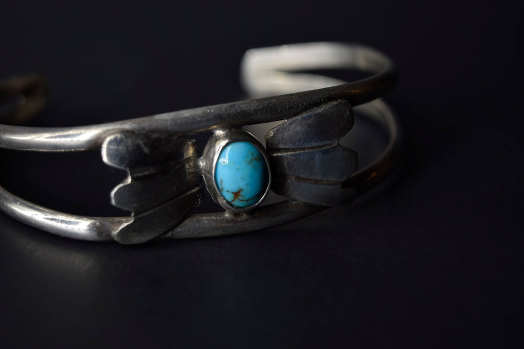 Vintage Sterling Silver Cuff Bracelet With Turquoise