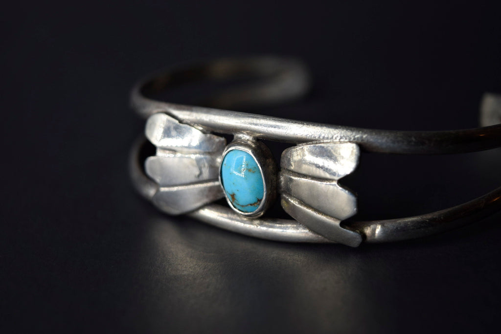 Vintage Sterling Silver Cuff Bracelet With Turquoise
