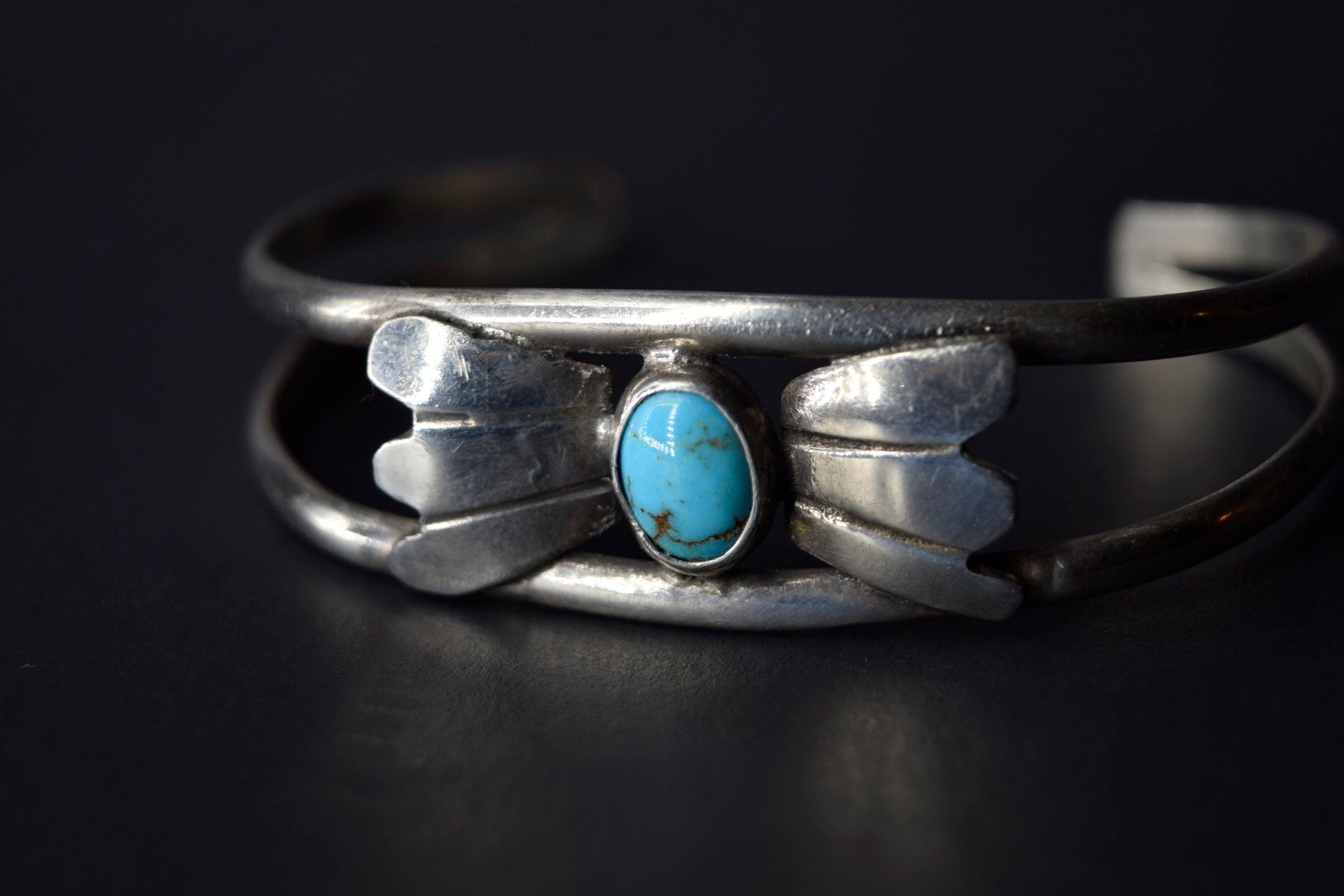 Vintage Sterling Silver Cuff Bracelet With Turquoise