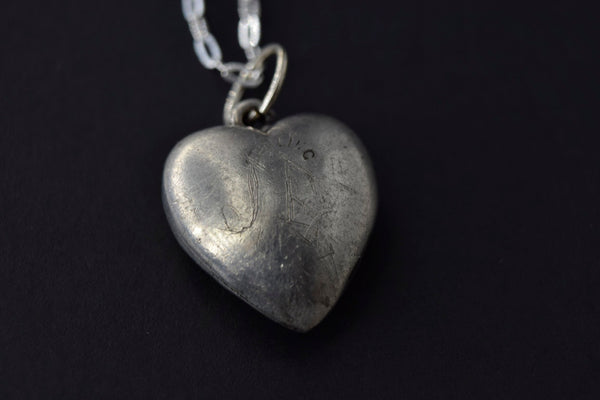 Antique Faith Hope Charity Sterling Silver Puffed Heart Charm c.1880s