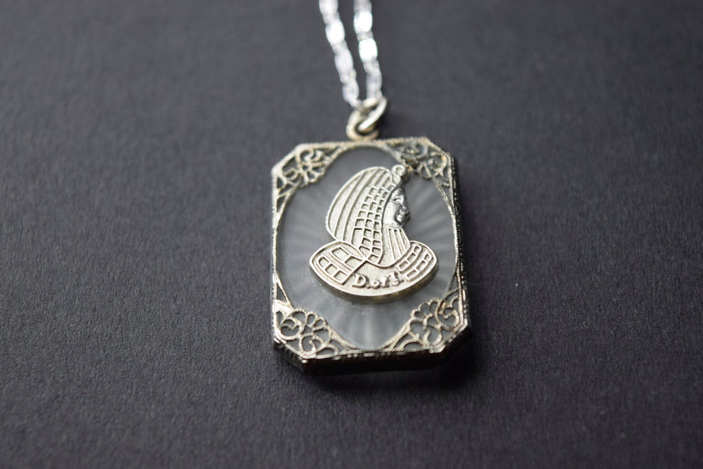 Antique Art Deco Egyptian Revival Cleopatra Camphor Glass Pendant c.1920s