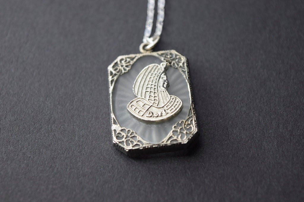 Antique Art Deco Egyptian Revival Cleopatra Camphor Glass Pendant c.1920s