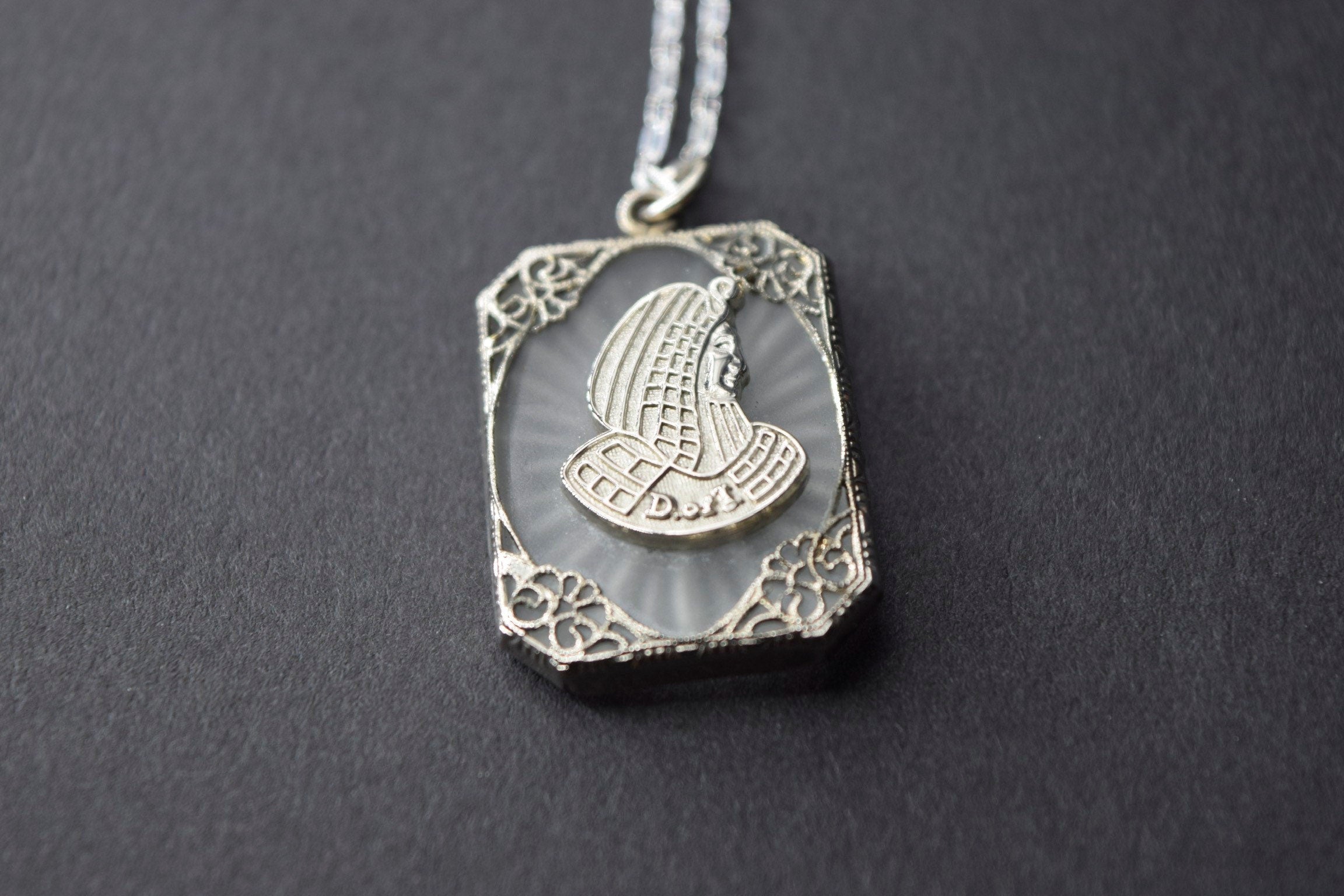 Antique Art Deco Egyptian Revival Cleopatra Camphor Glass Pendant c.1920s