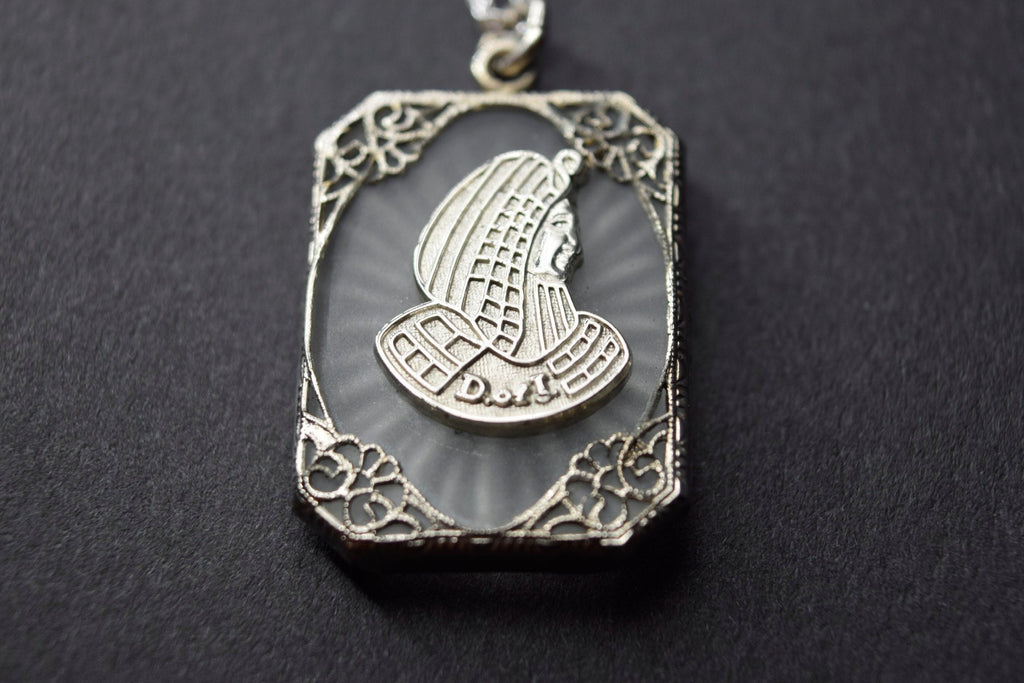 Antique Art Deco Egyptian Revival Cleopatra Camphor Glass Pendant c.1920s