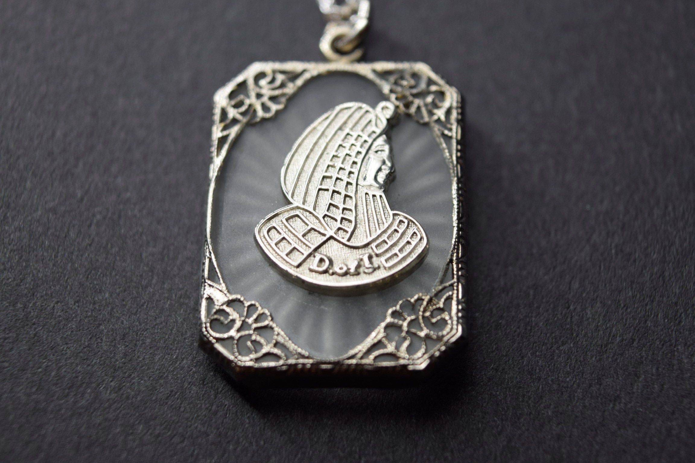 Antique Art Deco Egyptian Revival Cleopatra Camphor Glass Pendant c.1920s