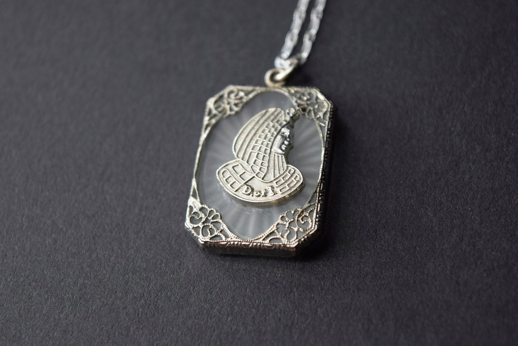 Antique Art Deco Egyptian Revival Cleopatra Camphor Glass Pendant c.1920s