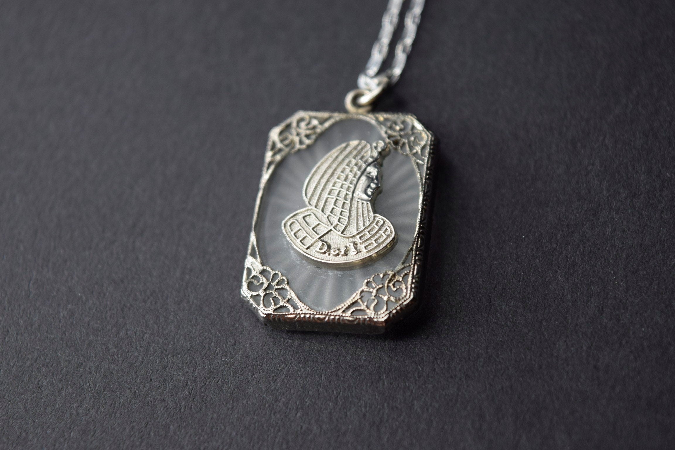 Antique Art Deco Egyptian Revival Cleopatra Camphor Glass Pendant c.1920s