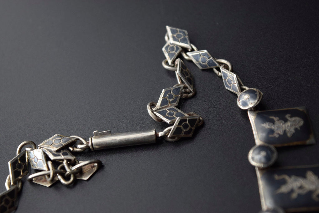 Vintage Siamese Niello Enamel Bib Style Necklace