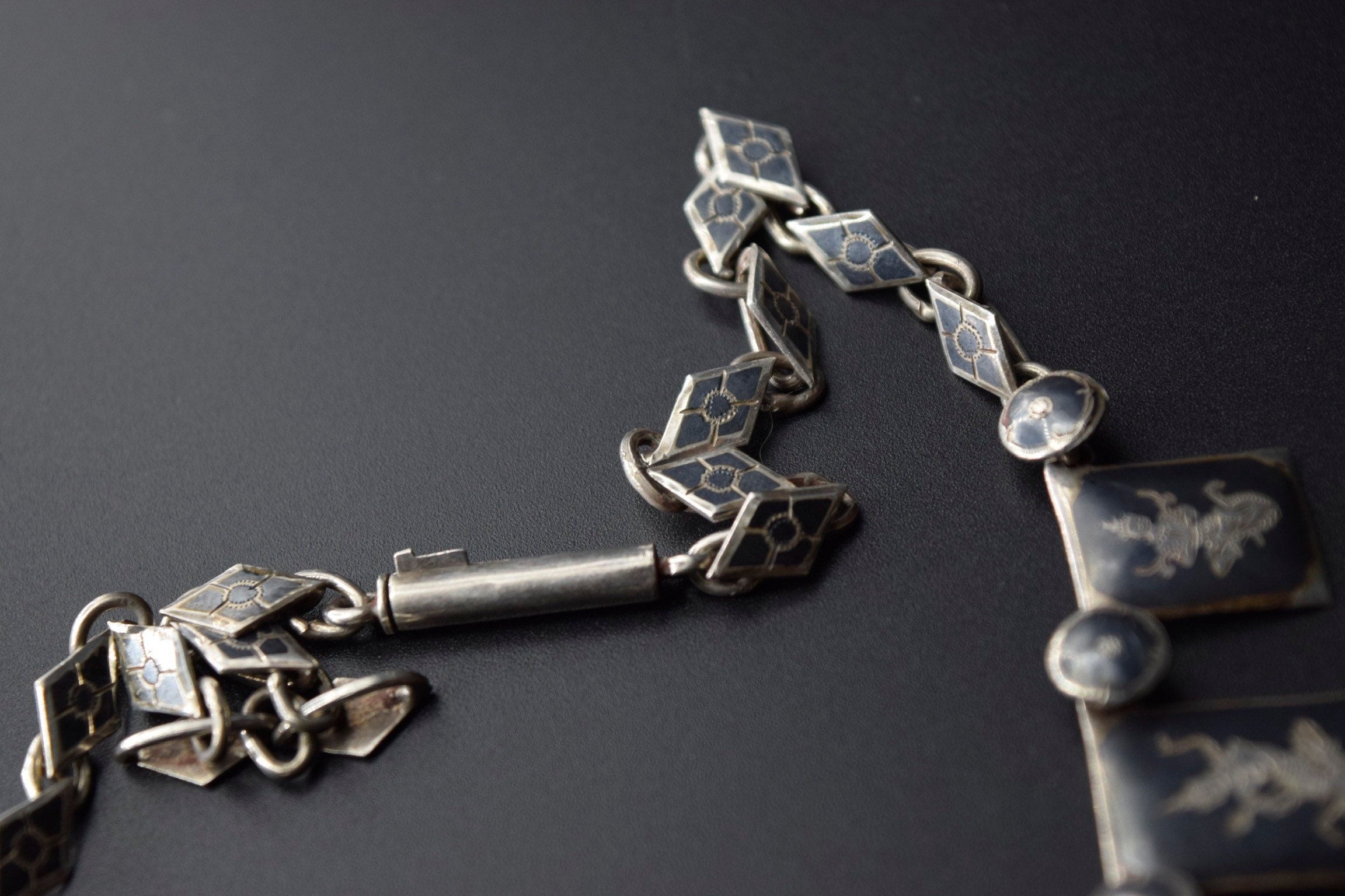 Vintage Siamese Niello Enamel Bib Style Necklace