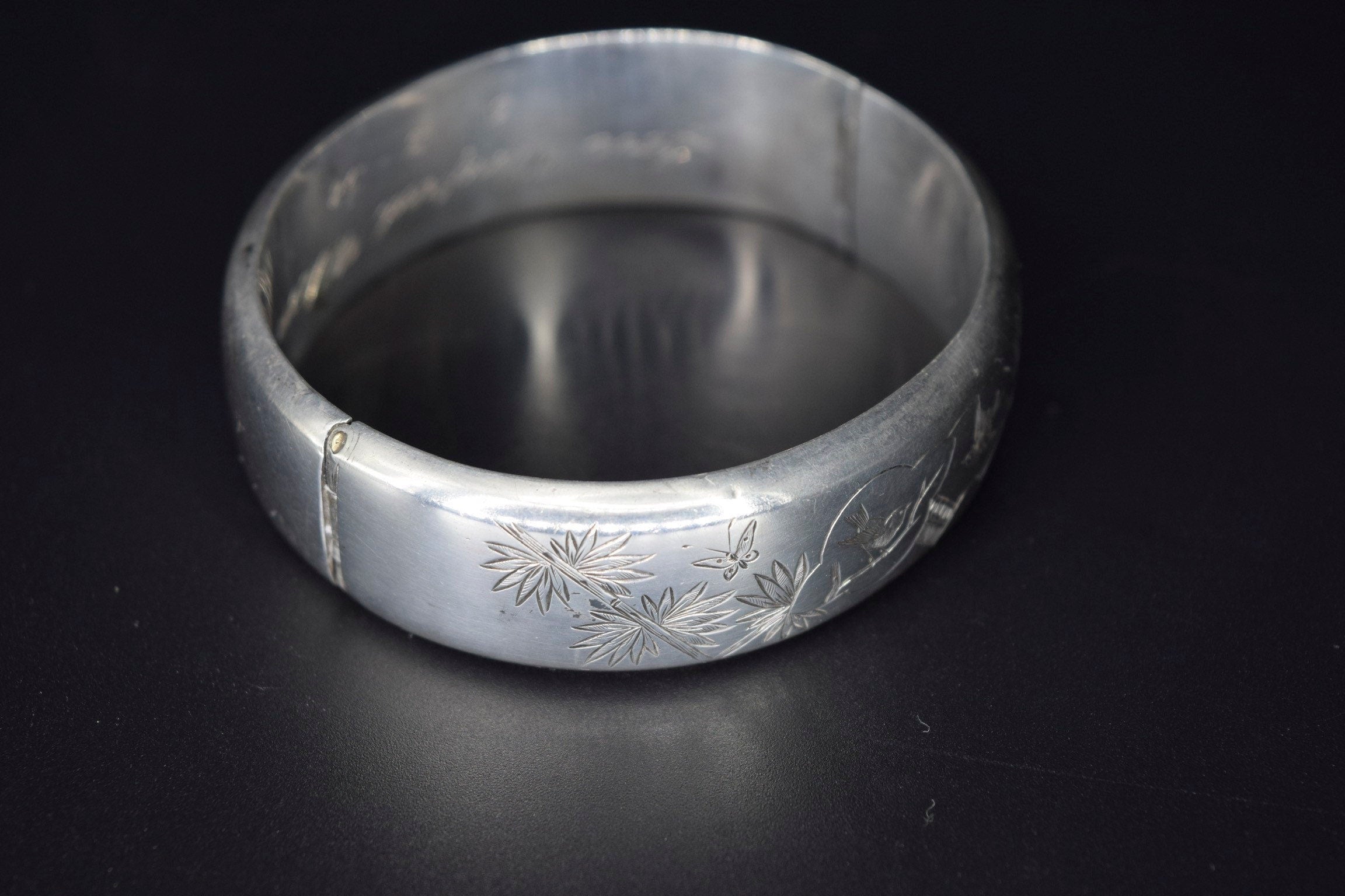 Antique Victorian Aesthetic Era Sterling Silver Bangle Bracelet with Swallow Birds