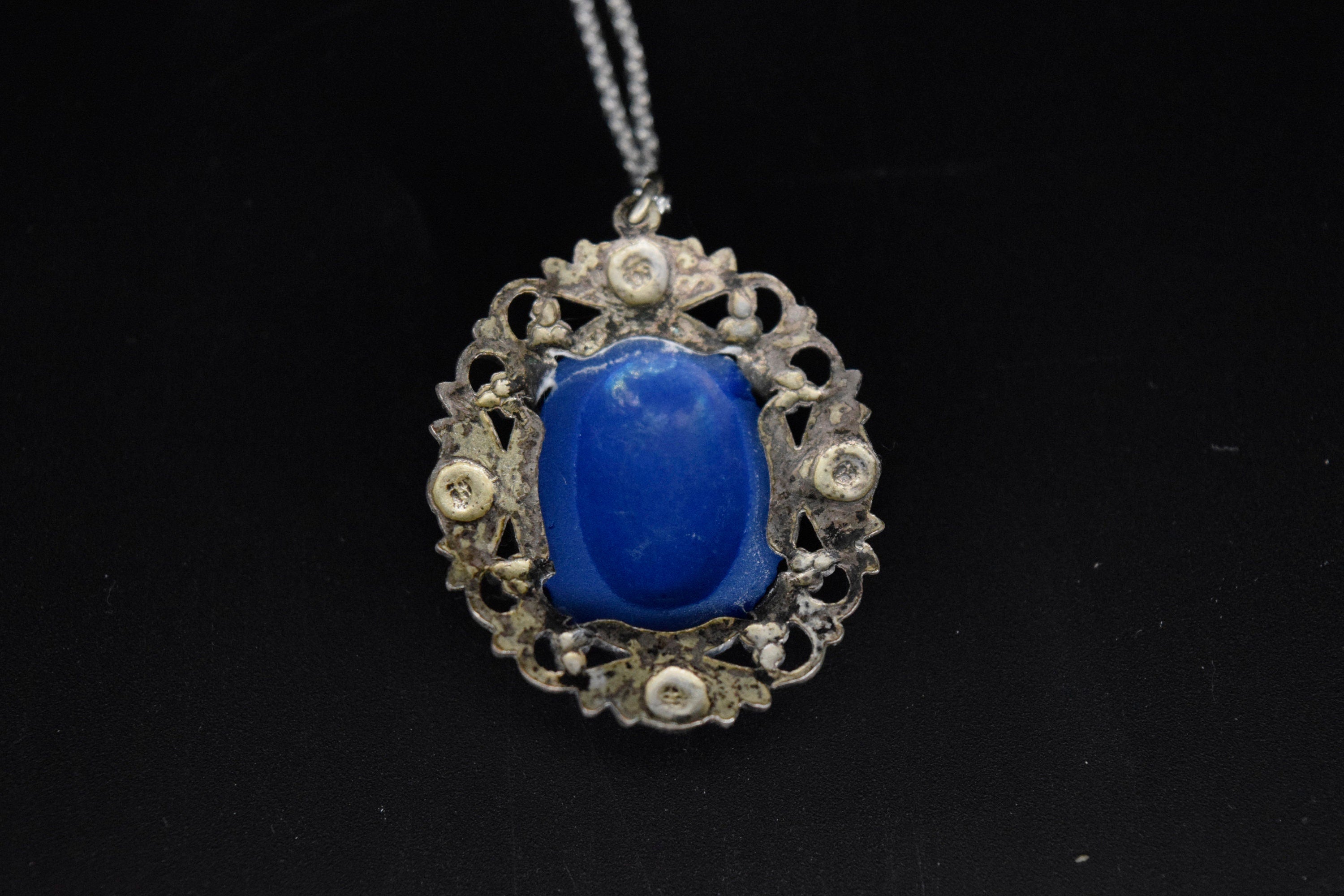 Antique Charm with Blue Celluloid Flowers