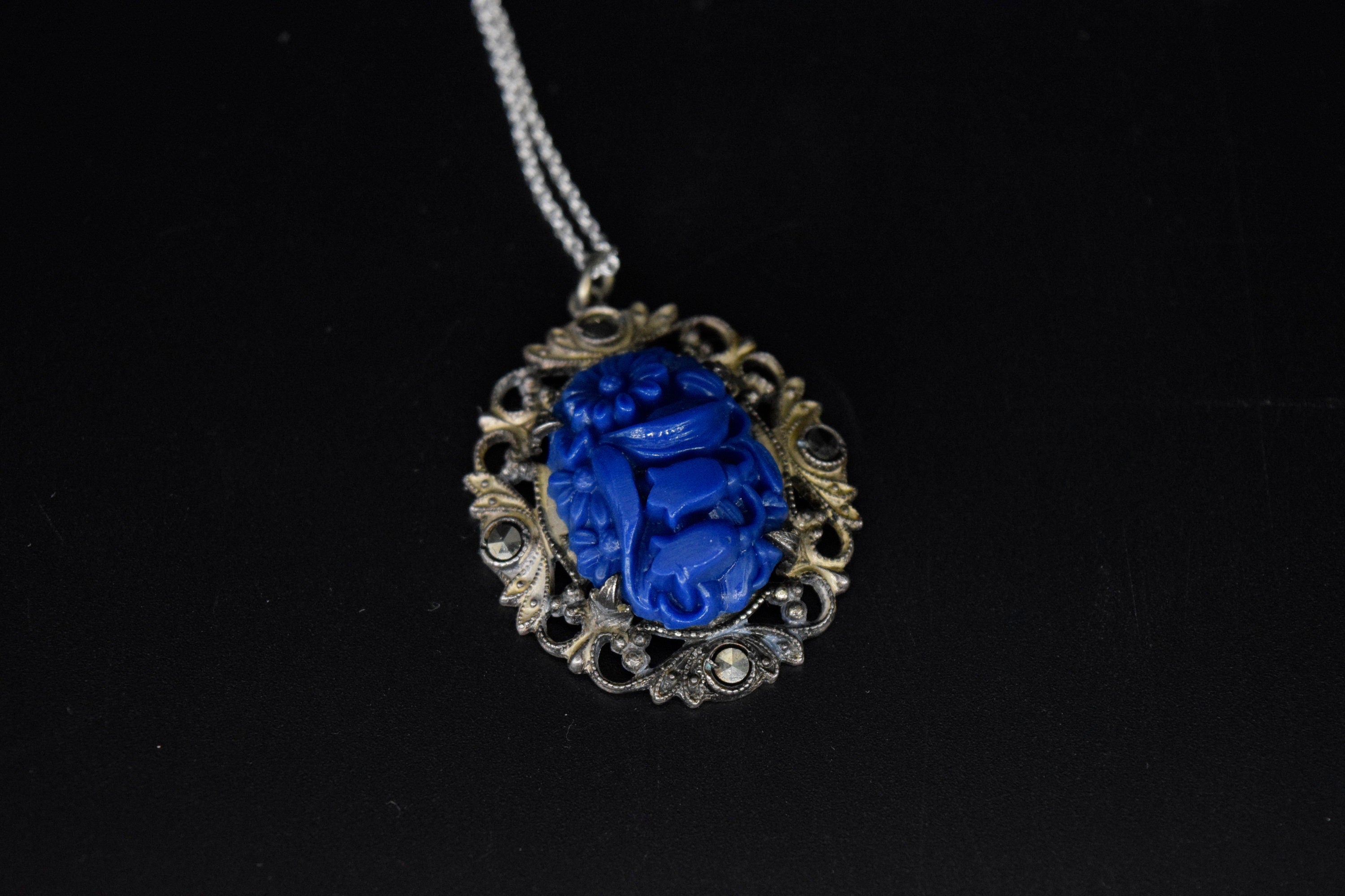 Antique Charm with Blue Celluloid Flowers