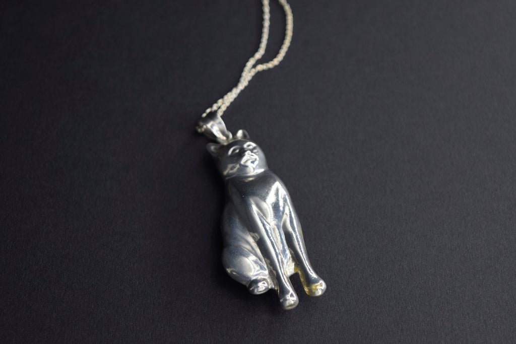 Vintage Sterling Silver Cat Pendant