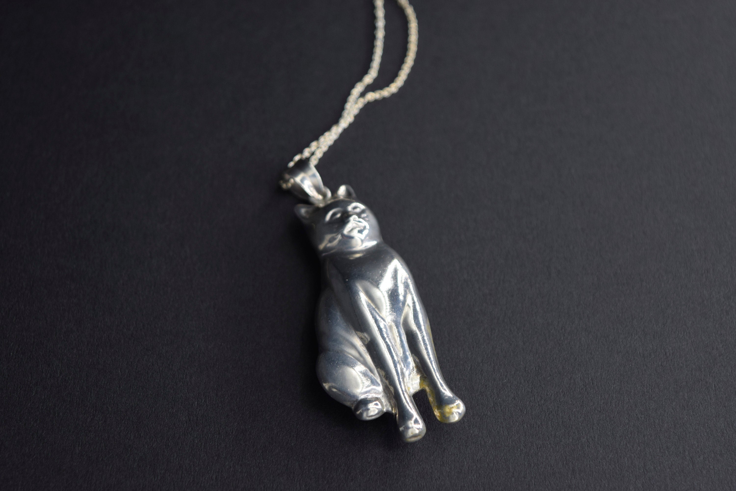 Vintage Sterling Silver Cat Pendant