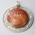 Antique Afghan Carnelian Intaglio in Silver Pendant