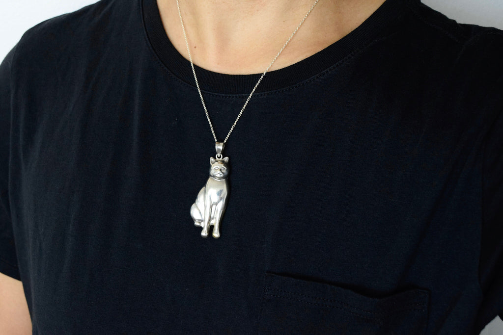 Vintage Sterling Silver Cat Pendant