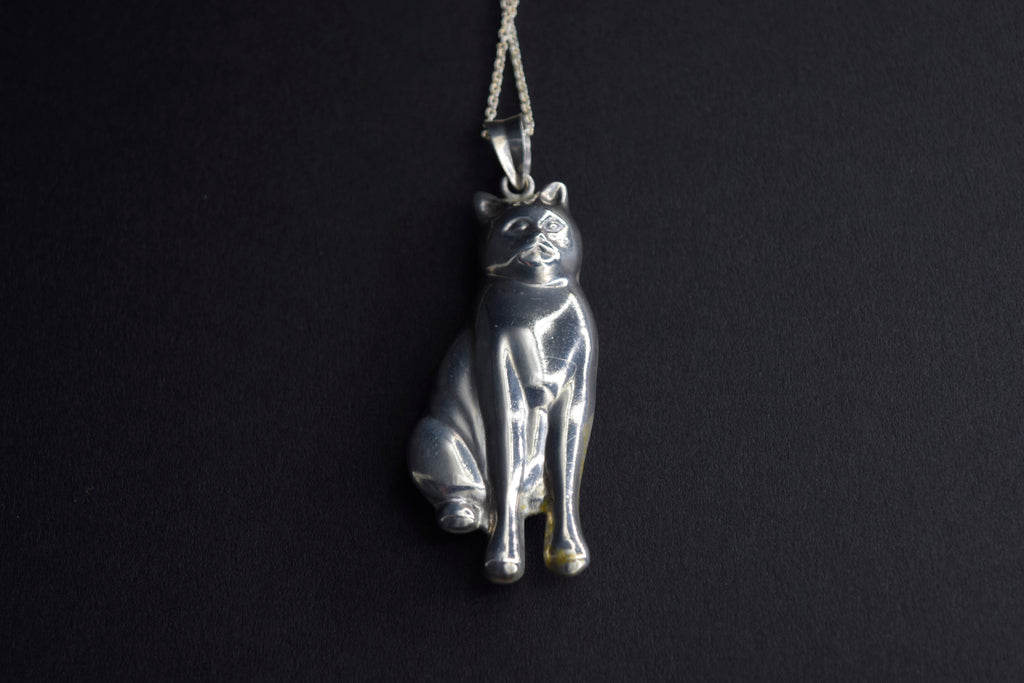 Vintage Sterling Silver Cat Pendant