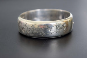 Antique Victorian Aesthetic Era Sterling Silver Bangle Bracelet with Swallow Birds