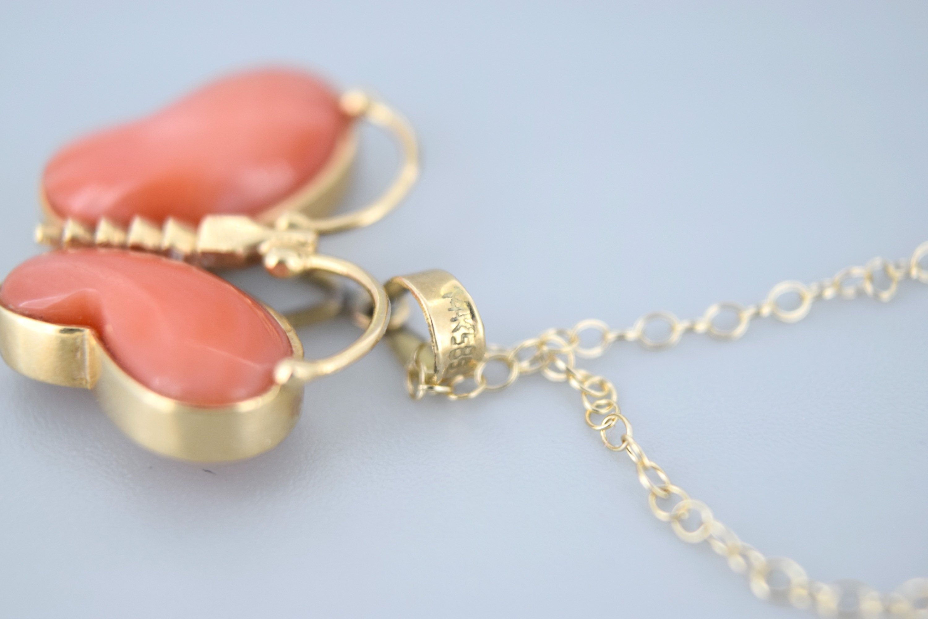 Vintage Butterfly Charm 14k Gold and Coral