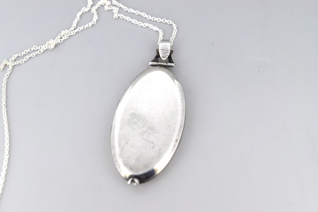 Antique Art Deco Sterling Silver Locket With Enameled Woman’s Profile