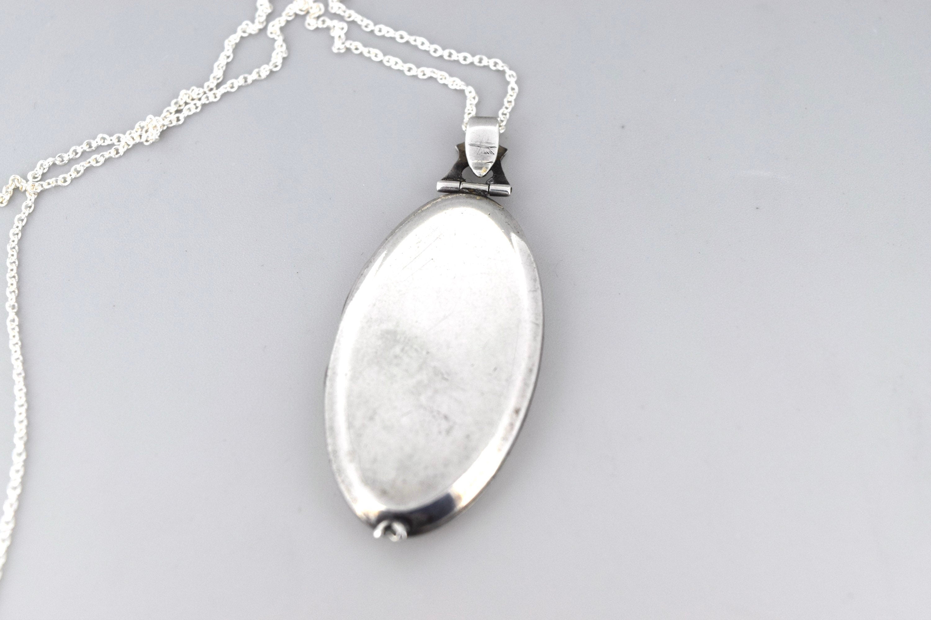 Antique Art Deco Sterling Silver Locket With Enameled Woman’s Profile