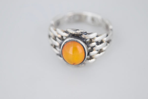 Vintage Amber Sterling Silver Chain Link Ring