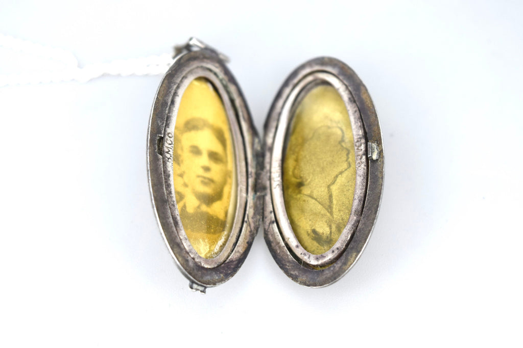 Antique Art Deco Sterling Silver Locket With Enameled Woman’s Profile