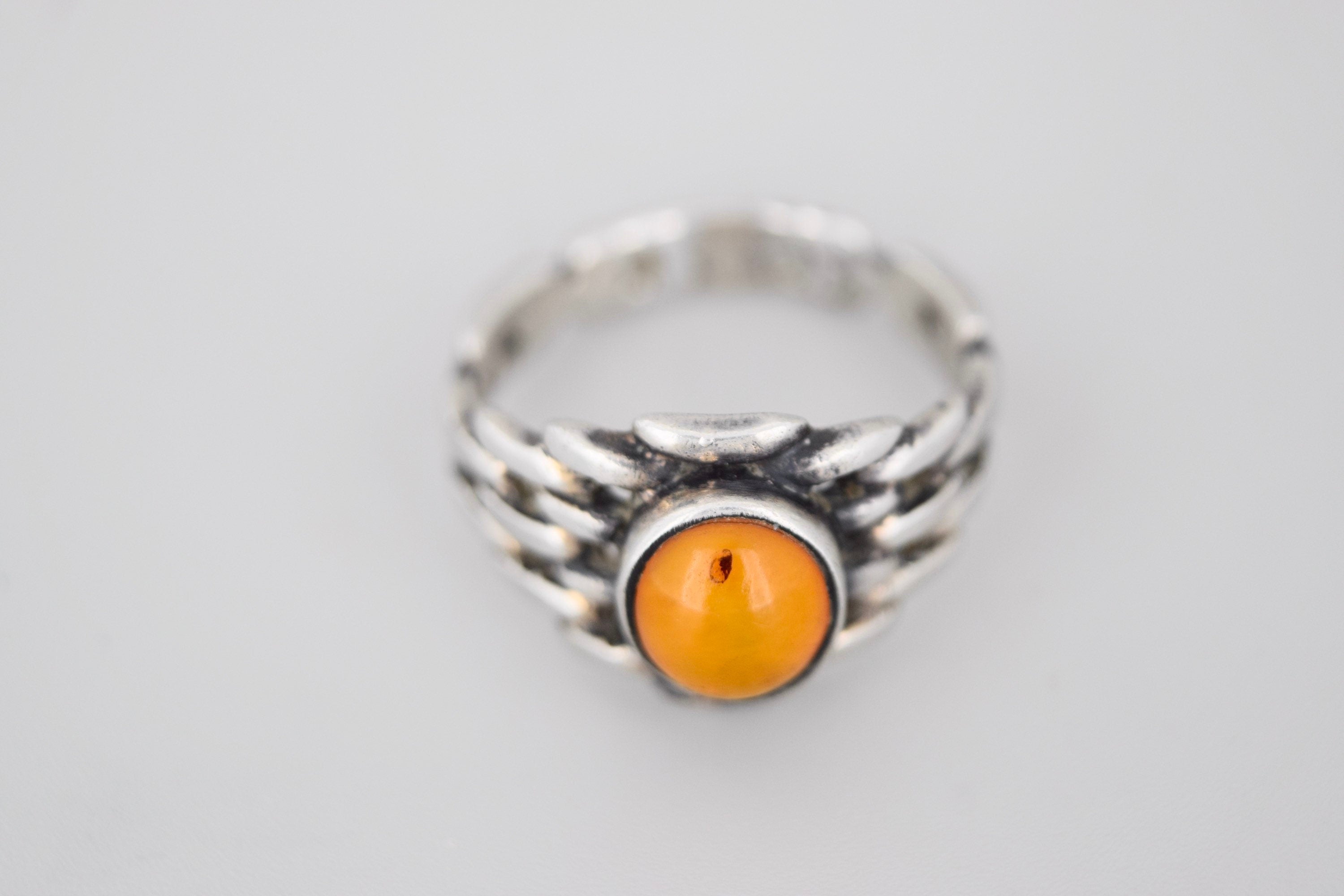 Vintage Amber Sterling Silver Chain Link Ring