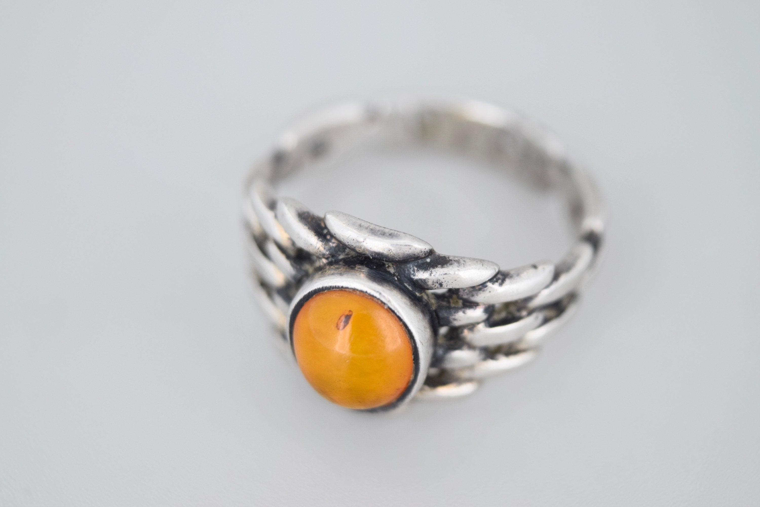 Vintage Amber Sterling Silver Chain Link Ring