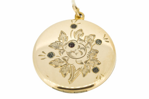 Antique Locket With Engraved Rose and Paste Stones