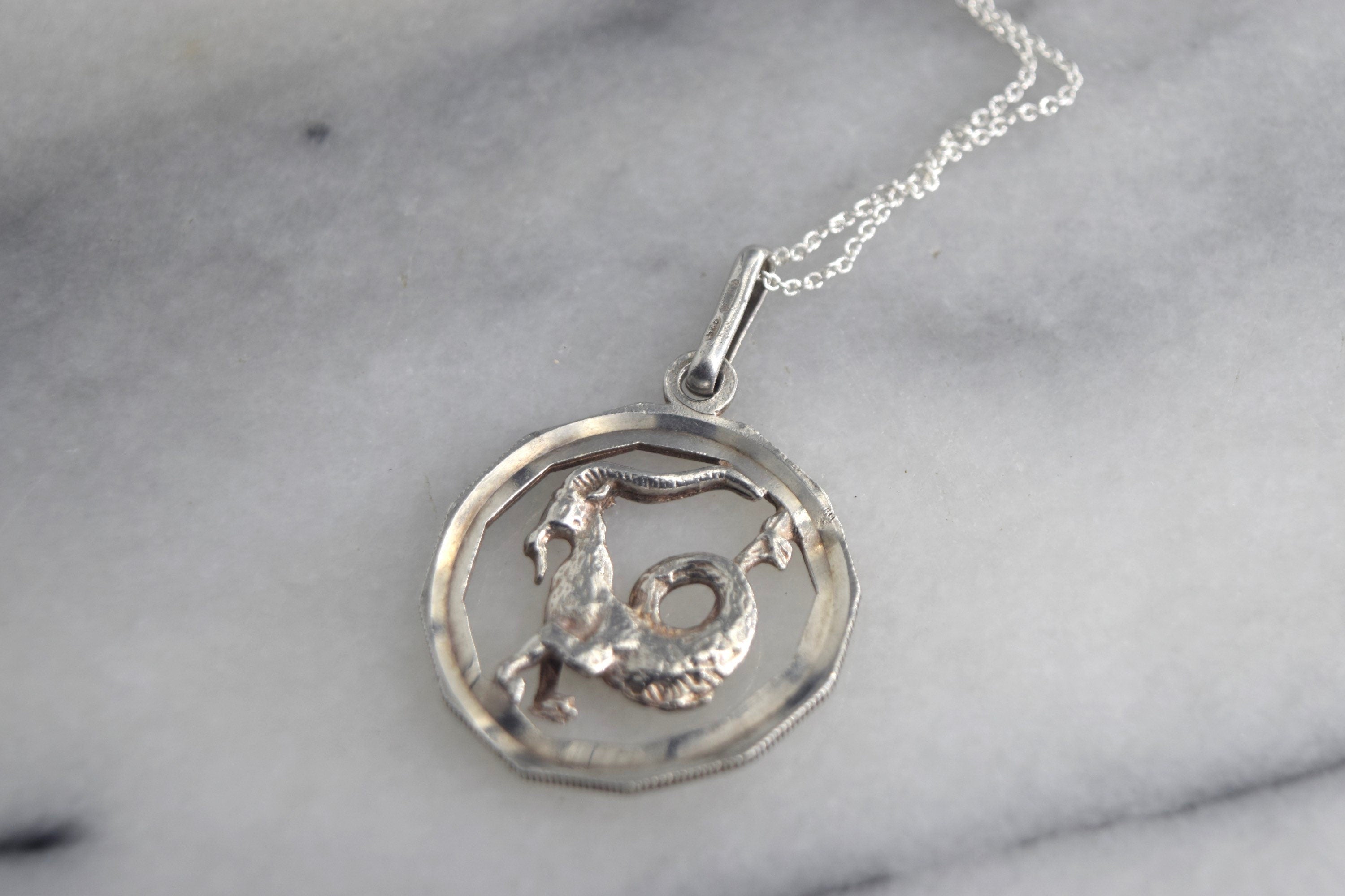 Vintage Sterling Silver Capricorn Pendant c.1970s