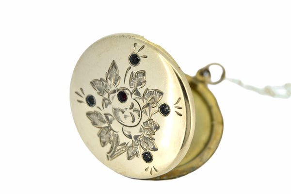 Antique Locket With Engraved Rose and Paste Stones