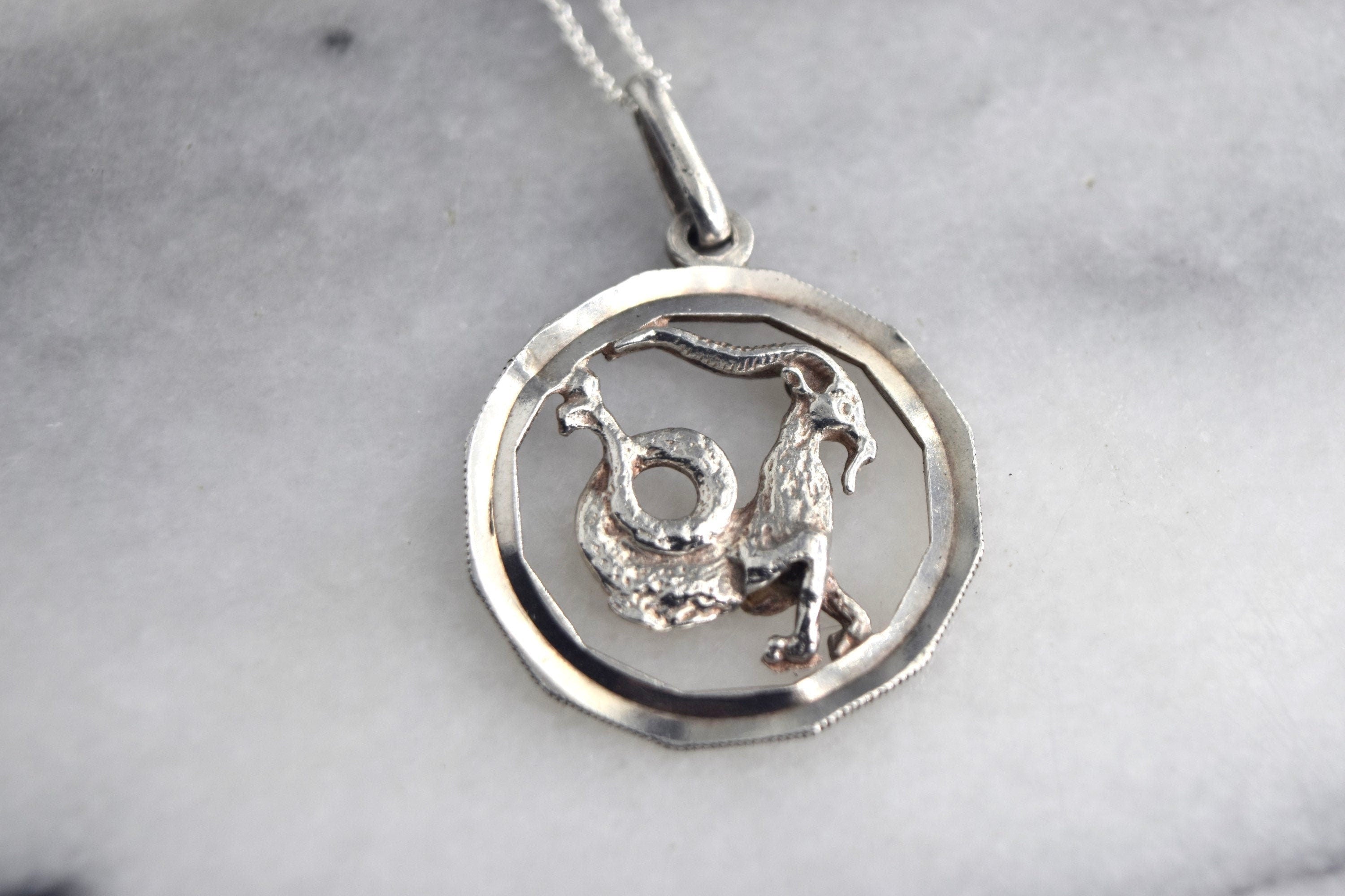 Vintage Sterling Silver Capricorn Pendant c.1970s