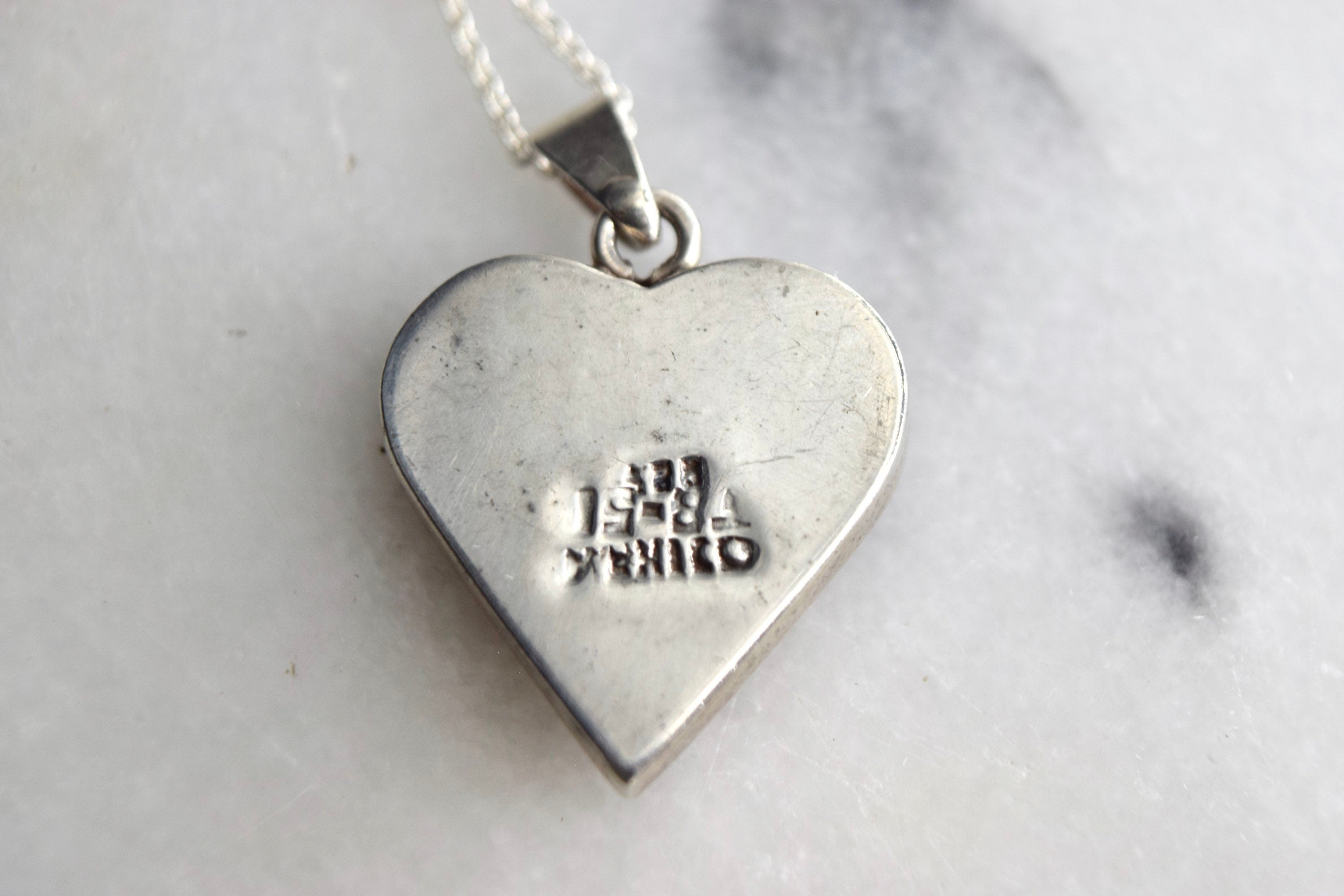 Vintage Sterling Silver Pressed Flower Heart Charm c.1990s