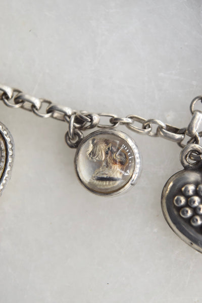 Antique Victorian Sterling Silver Charm Bracelet With Essex Crystal Animal Charms