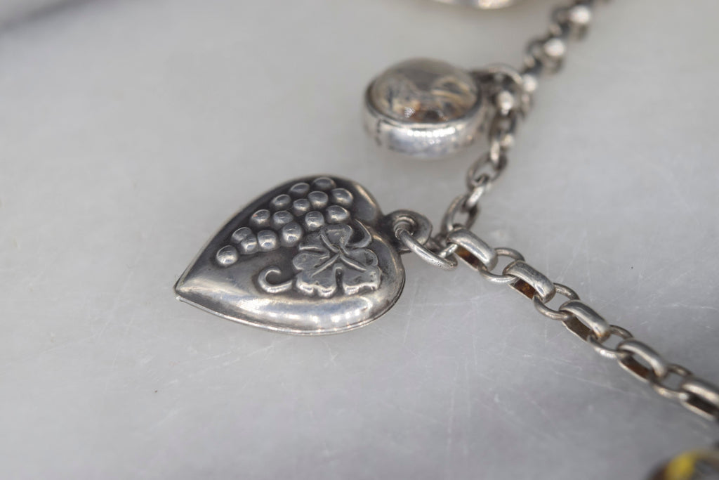 Antique Victorian Sterling Silver Charm Bracelet With Essex Crystal Animal Charms