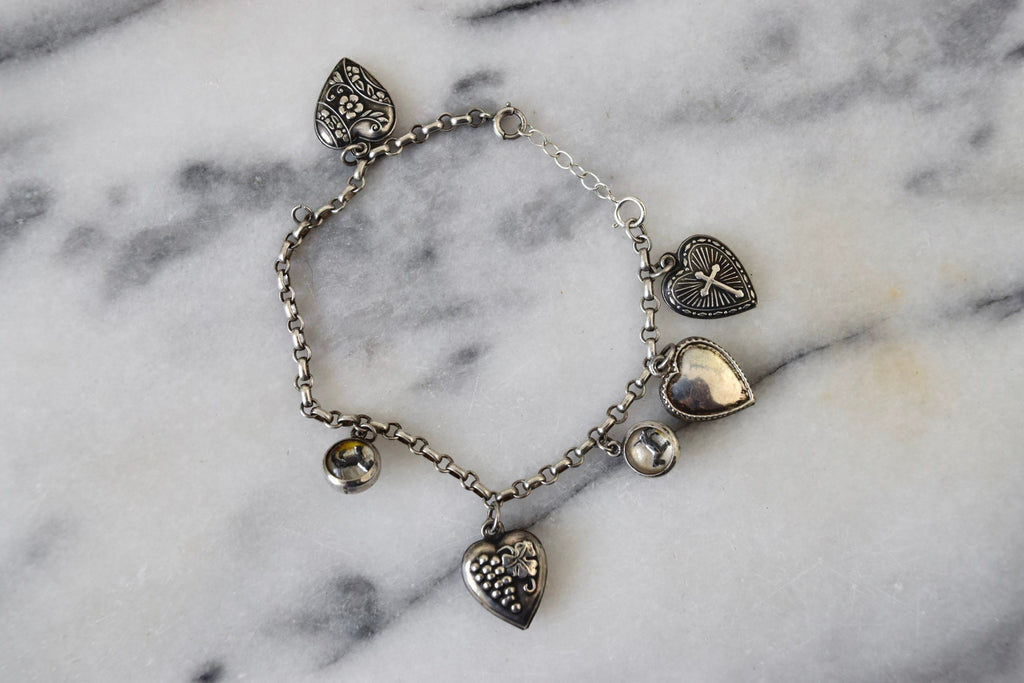 Antique Victorian Sterling Silver Charm Bracelet With Essex Crystal Animal Charms