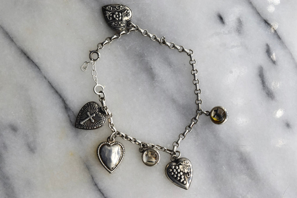 Antique Victorian Sterling Silver Charm Bracelet With Essex Crystal Animal Charms