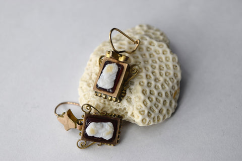 Antique Gold Filled Earrings with Carved Stone Cameo