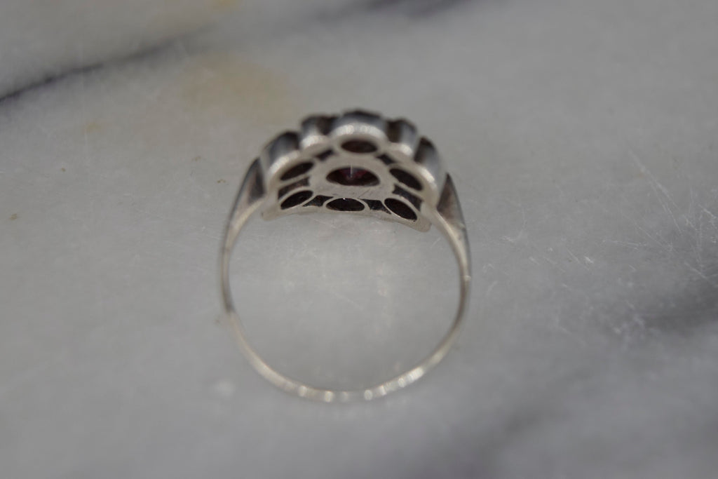 Antique Garnet And Marcasite Silver Ring c.1920s