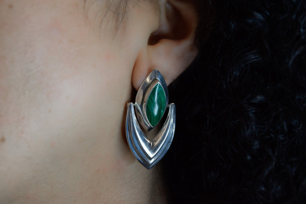 Vintage Sterling Silver and Malachite Earrings