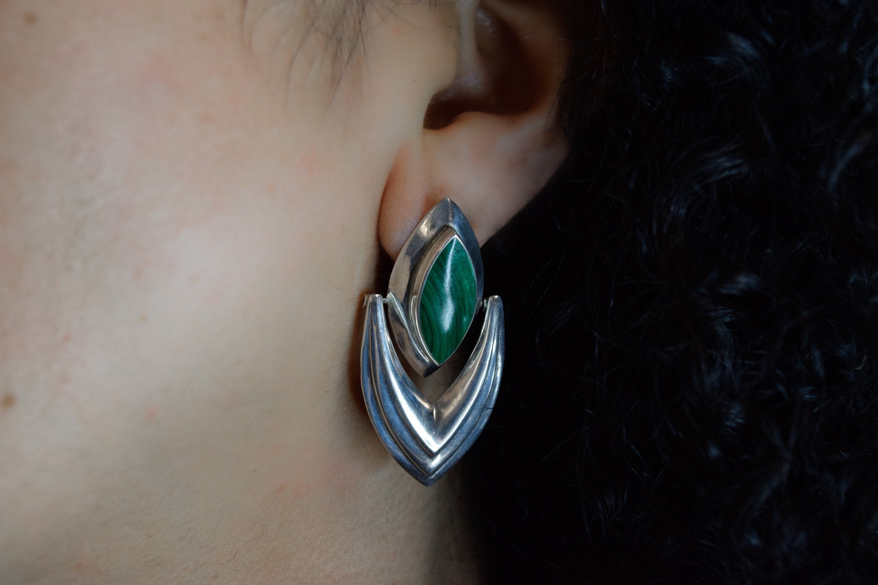Vintage Sterling Silver and Malachite Earrings