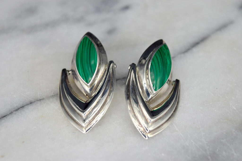 Vintage Sterling Silver and Malachite Earrings