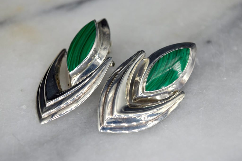 Vintage Sterling Silver and Malachite Earrings