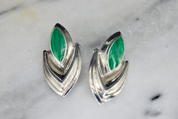 Vintage Sterling Silver and Malachite Earrings