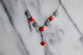 Antique Art Deco Filigree Necklace with Red Stones